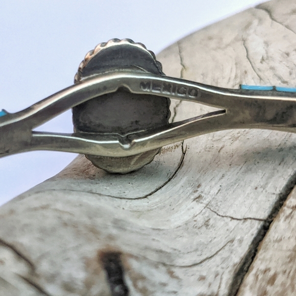 *SOLD* vintage Mexico Silver & Larimar latch cuff bangle stamped - Picture 7 of 9